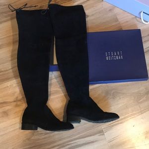 Stuart weitzman black suede flat over knee boots.